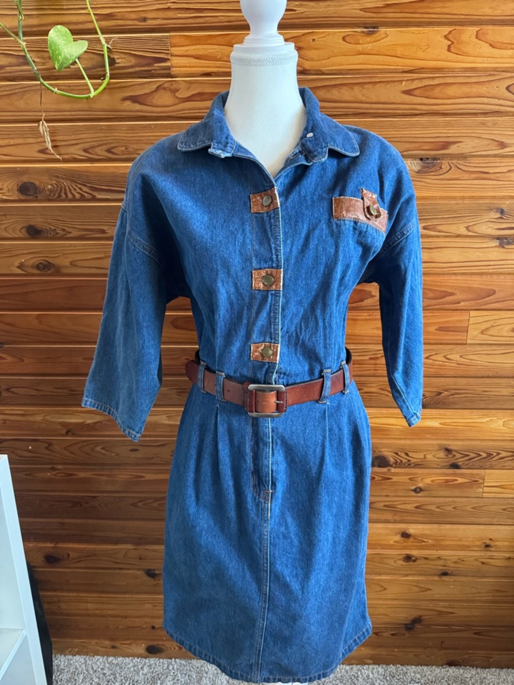 Blue Denim Shirt with Brown Pocket Accent